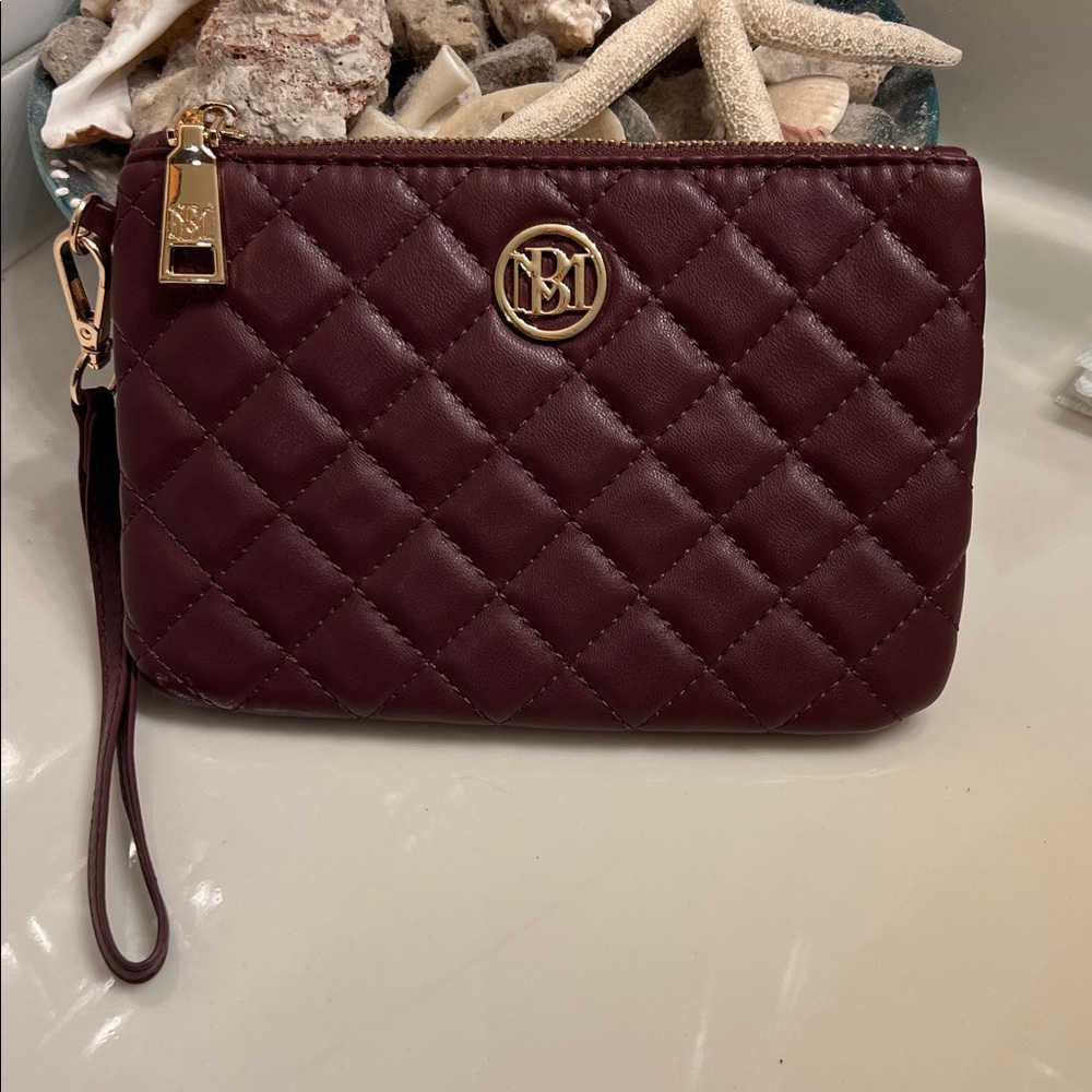 Badgley Mischka Quilted Burgundy Wristlet